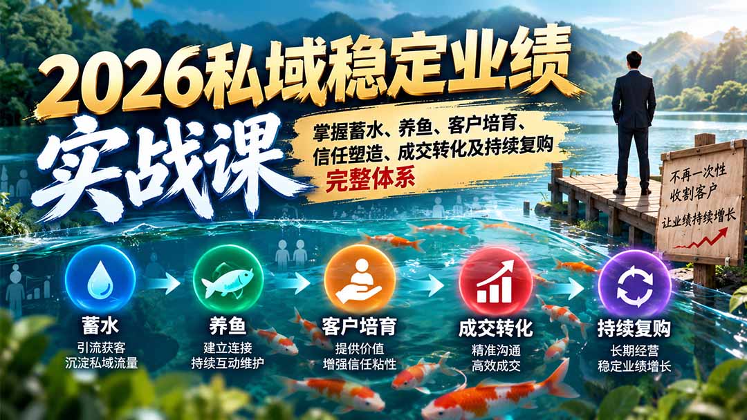 2026私域稳定业绩实战课：掌握蓄水、养鱼、客户培育、信任塑造、成交转化及持续复购完整体系 - 87副业网