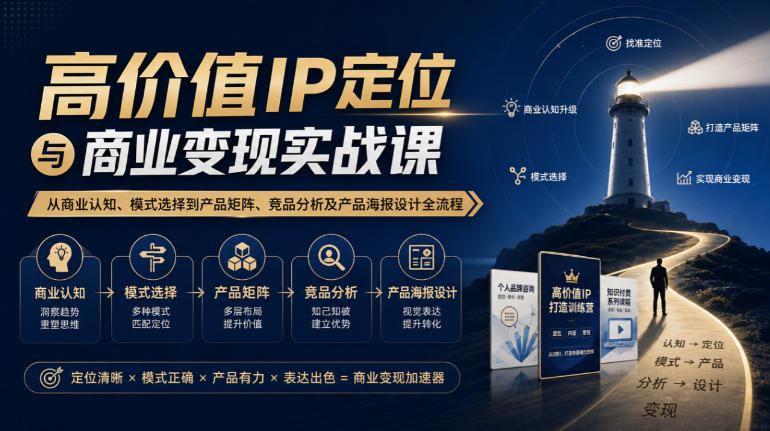 【无水印】高价值IP定位与商业变现实战课，从商业认知、模式选择到产品矩阵、竞品分析及产品海报设计全流程 - 87副业网