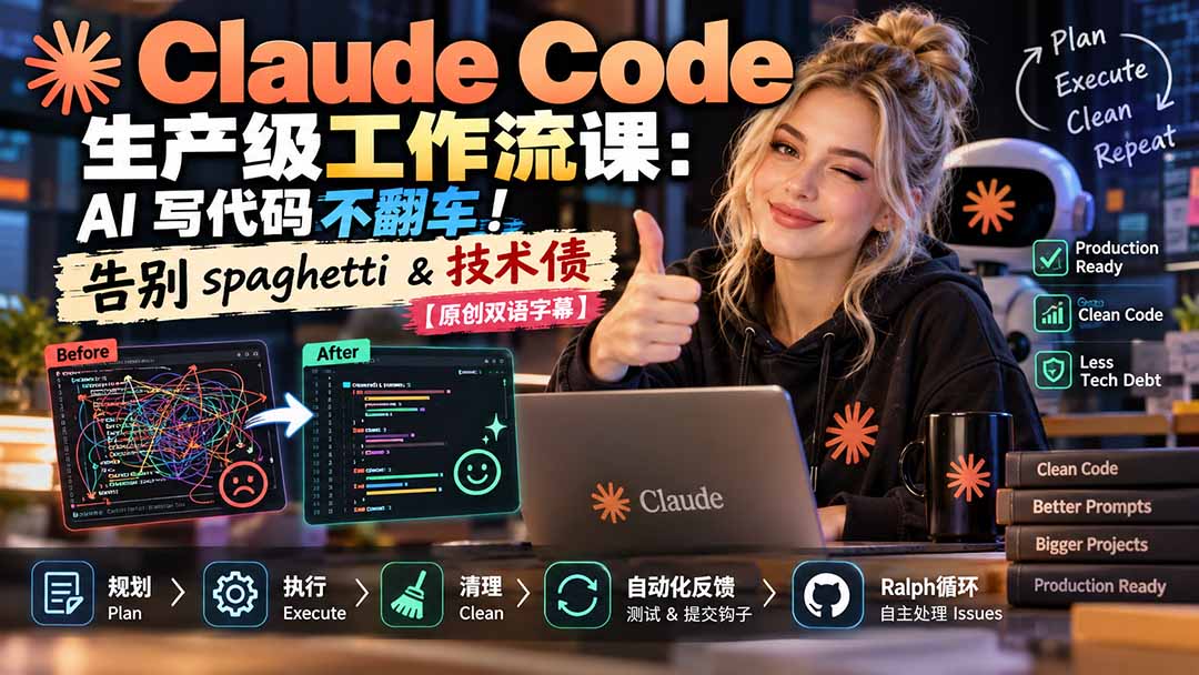 Claude Code 生产级工作流课：AI 写代码不翻车！告别 spaghetti & 技术债【原创双语字幕】 - 87副业网