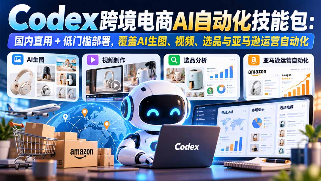 【无水印】Codex跨境电商AI自动化技能包：国内直用+低门槛部署，覆盖AI生图、视频、选品与亚马逊运营自动化 - 87副业网