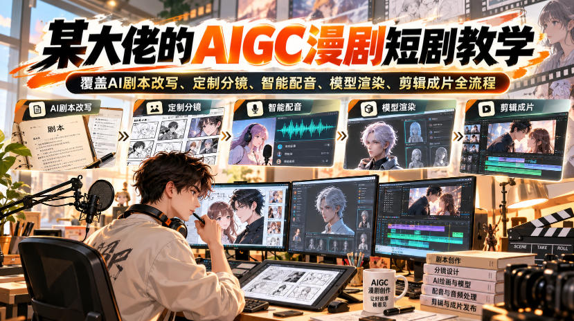 某大佬的AIGC漫剧短剧教学，覆盖AI剧本改写、定制分镜、智能配音、模型渲染、剪辑成片全流程 - 87副业网