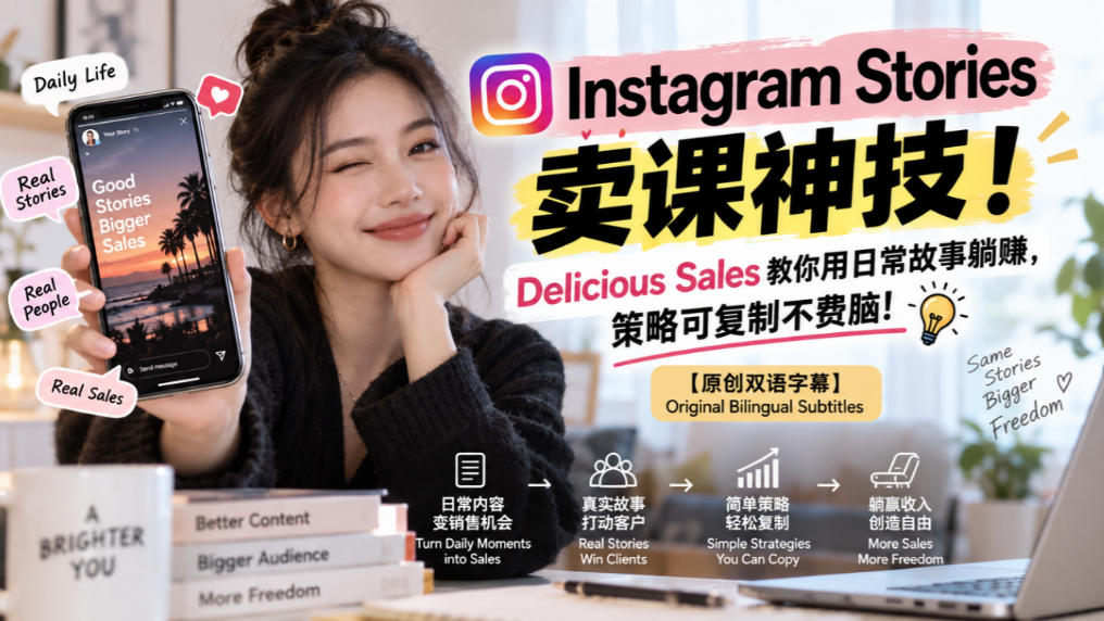 Instagram Stories卖课神技！Delicious Sales教你用日常故事躺賺，策略可复制不费脑！【原创双语字幕】 - 87副业网