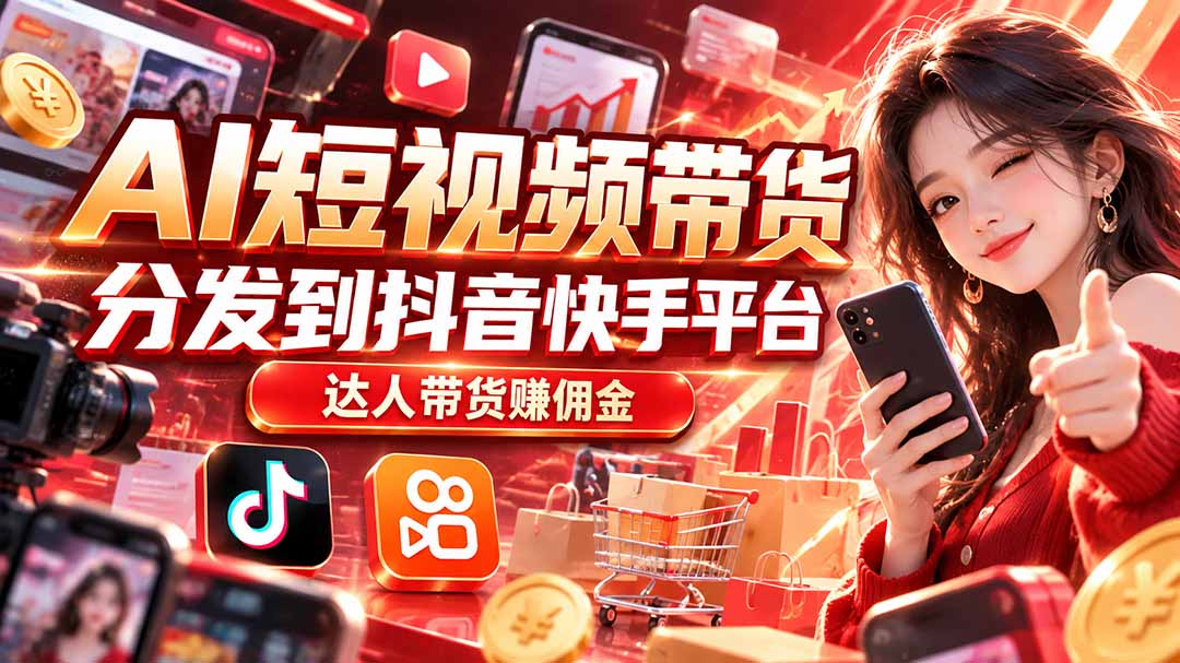 【AI短视频带货】分发到抖音快手平台，达人带货赚佣金 - 87副业网