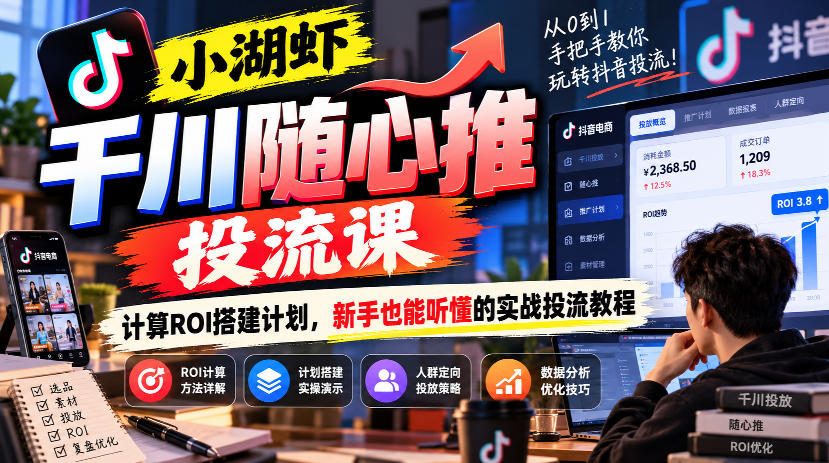 小湖虾千川随心推投流课，计算ROI搭建计划，新手也能听懂的实战投流教程 - 87副业网