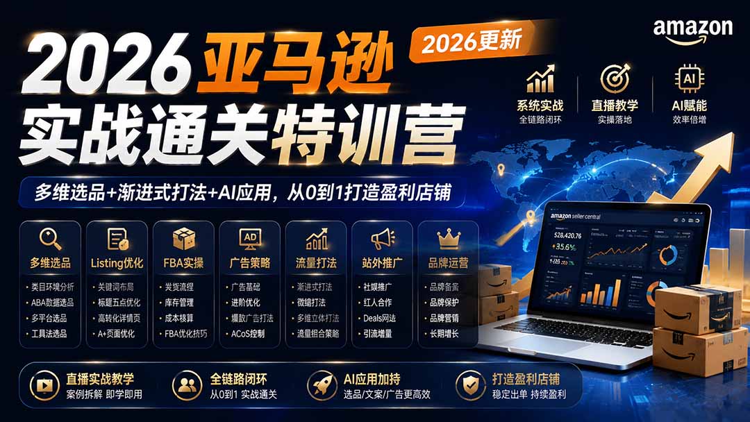 2026亚马逊实战通关特训营-更新1001，多维选品+渐进式打法+AI应用，从0到1打造盈利店铺 - 87副业网