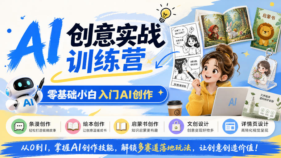 AI创意实战训练营，零基础小白入门AI创作，解锁条漫、绘本、启蒙书、文创、详情页多赛道落地玩法 - 87副业网