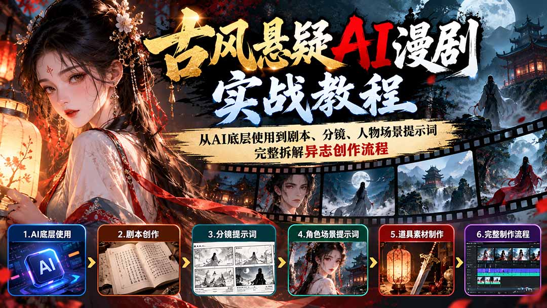古风悬疑AI漫剧实战教程：从AI底层使用到剧本、分镜、人物场景提示词，完整拆解异志创作流程 - 87副业网