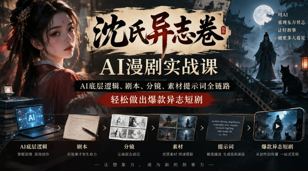 沈氏异志卷AI漫剧实战课｜AI底层逻辑、剧本、分镜、素材提示词全链路，轻松做出爆款异志短剧 - 87副业网