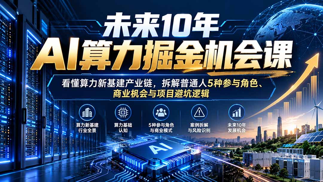 未来10年AI算力掘金机会课：看懂算力新基建产业链，拆解普通人5种参与角色、商业机会与项目避坑逻辑-87副业网 - 互联网副业项目资源分享平台