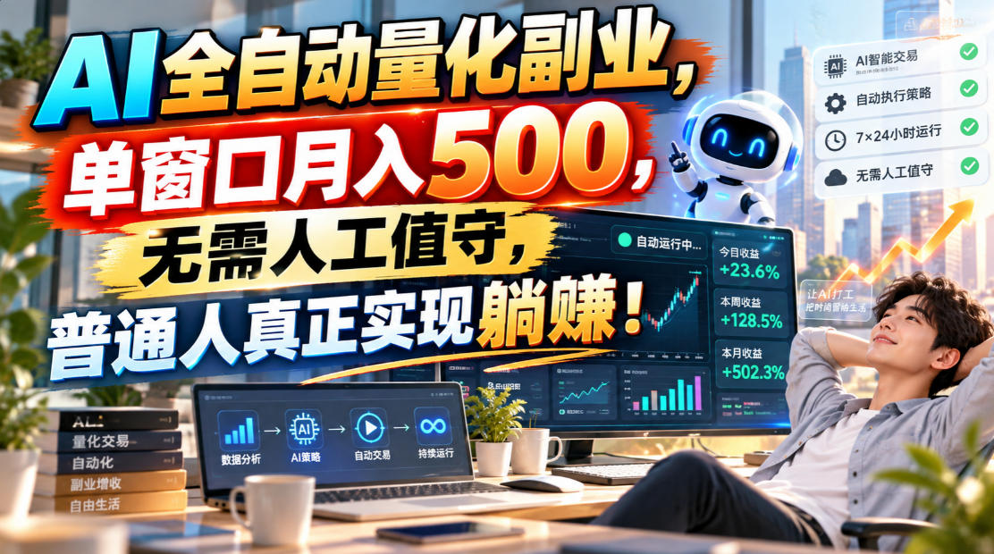 AI全自动量化副业，单窗口月入500，无需人工值守，普通人真正实现躺賺！ - 87副业网