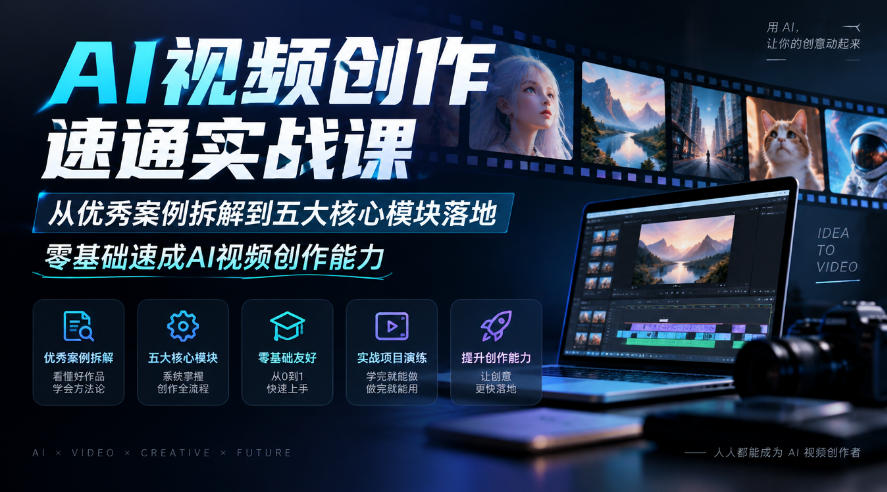 AI视频创作速通实战课｜从优秀案例拆解到五大核心模块落地，零基础速成AI视频创作能力 - 87副业网