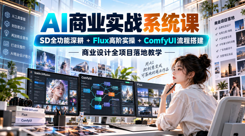 AI商业实战系统课｜SD全功能深耕+Flux高阶实操+Comfyui流程搭建，商业设计全项目落地教学 - 87副业网