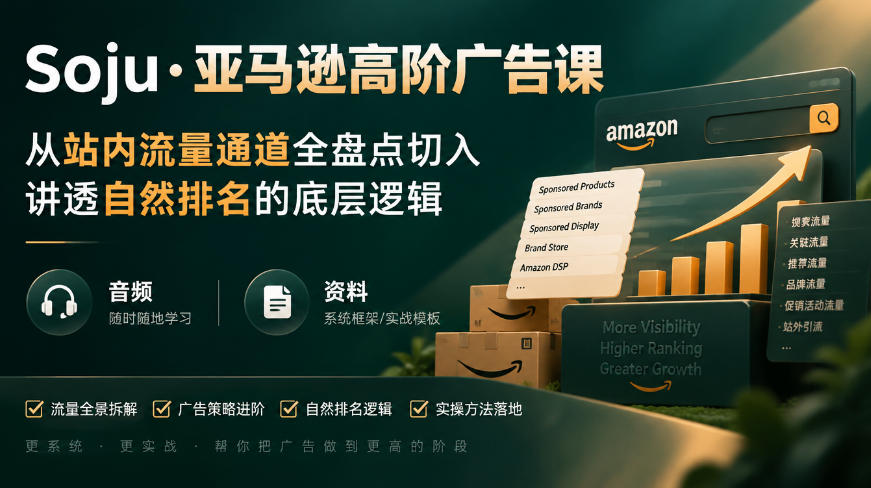 亚马逊高阶广告课，从站内流量通道全盘点切入，讲透自然排名的底层逻辑(直播+音频+资料) - 87副业网