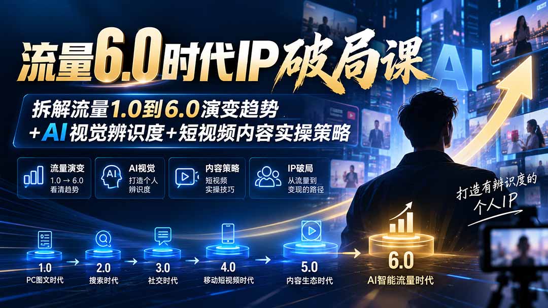 流量6.0时代IP破局课：拆解流量1.0到6.0演变趋势+AI视觉辨识度+短视频内容实操策略 - 87副业网