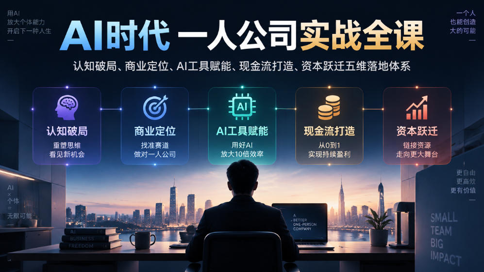 AI时代一人公司实战全课|认知破局、商业定位、AI工具赋能、现金流打造、资本跃迁五维落地体系-87副业网 - 互联网副业项目资源分享平台