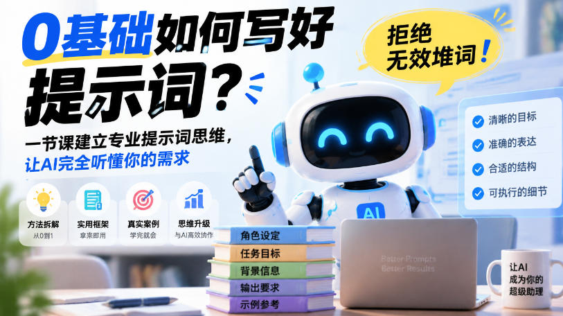 0基础如何写好提示词，拒绝无效堆词！一节课建立专业提示词思维，让AI完全听懂你的需求 - 87副业网