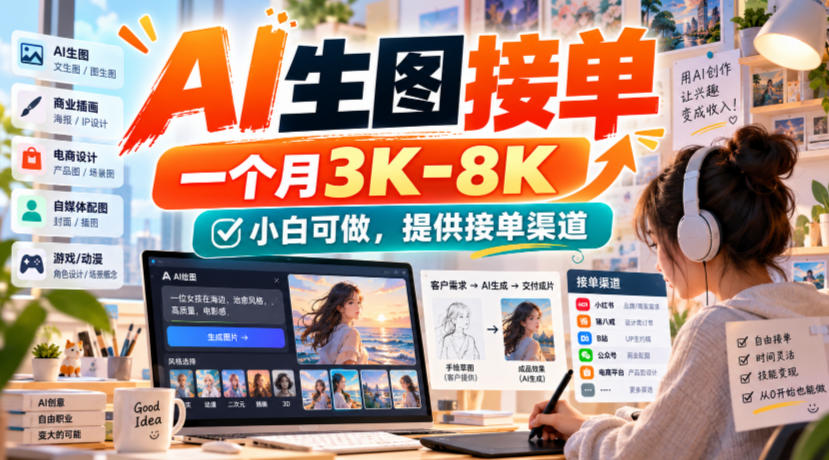 AI生图接单，一个月3K-8K，小白可做，提供接单渠道 - 87副业网