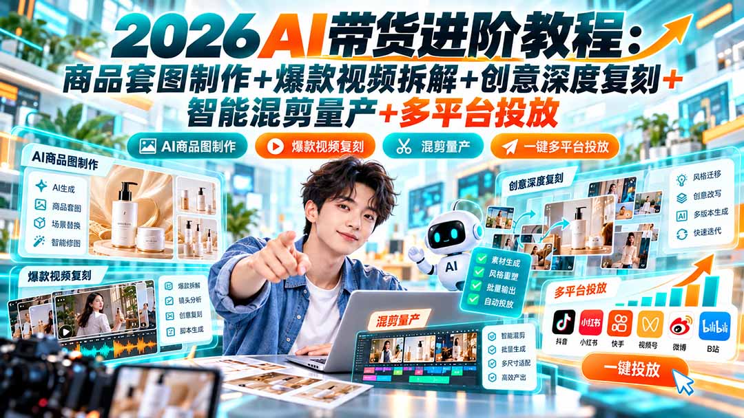 2026AI带货进阶教程：商品套图制作+爆款视频拆解+创意深度复刻+智能混剪量产+多平台投放-87副业网 - 互联网副业项目资源分享平台