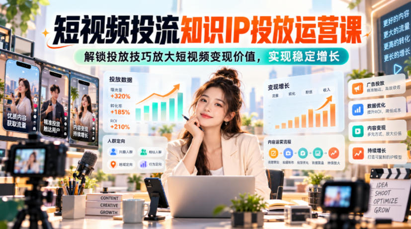 短视频投流知识IP投放运营课，解锁投放技巧放大短视频变现价值，实现稳定增长 - 87副业网