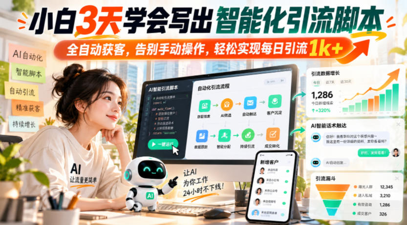 小白3天学会写出智能化引流脚本，全自动获客，告别手动操作，轻松实现每日引流1k+ - 87副业网