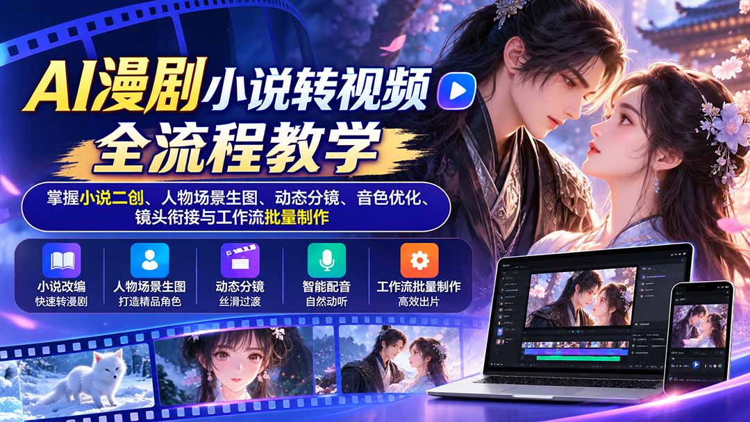 AI漫剧小说转视频全流程教学：掌握小说二创、人物场景生图、动态分镜、音色优化、镜头衔接与工作流批量制作 - 87副业网