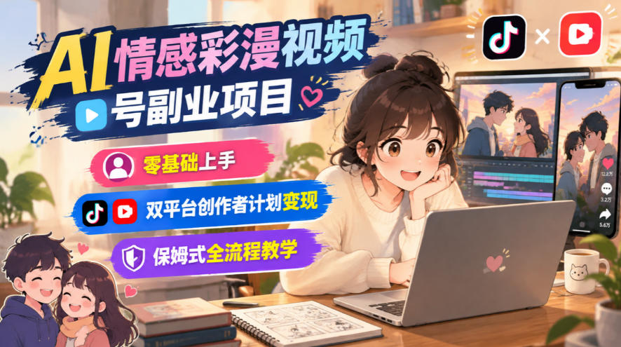AI情感彩漫视频号副业项目，零基础上手，双平台创作者计划变现，保姆式全流程教学 - 87副业网