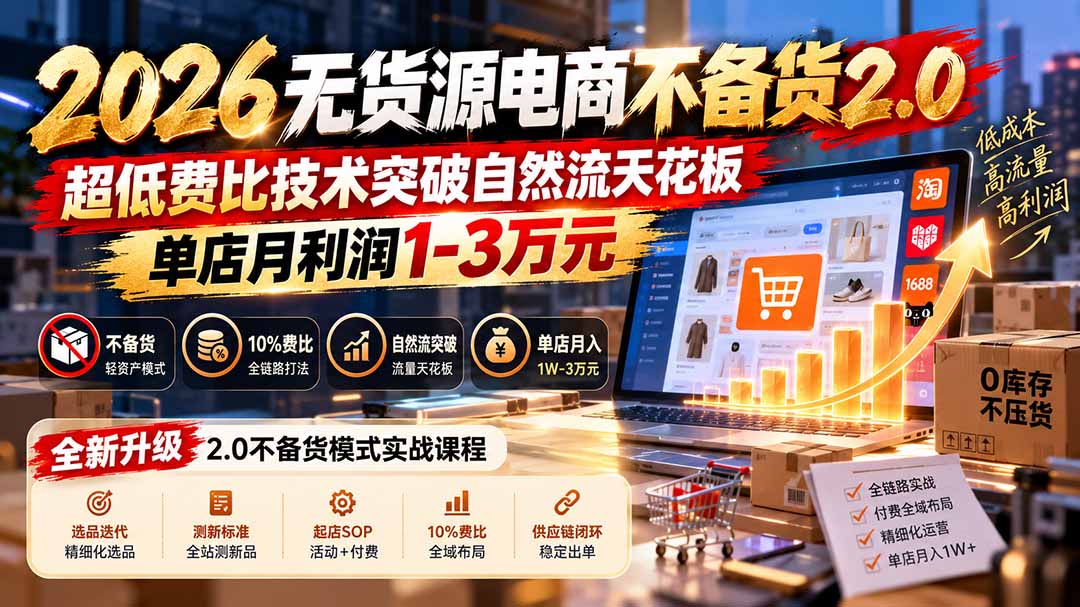 2026无货源电商不备货2.0【更新1010】：超低费比技术突破自然流天花板，单店月利润1-3万元 - 87副业网