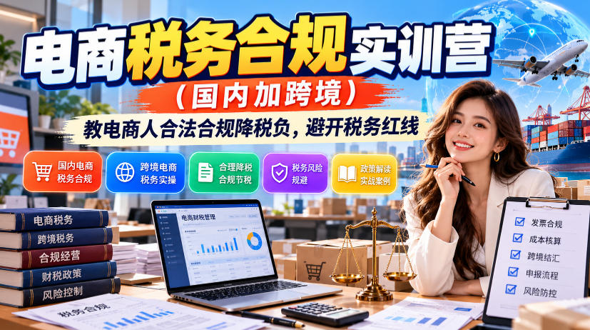 电商税务合规实训营(国内加跨境)，教电商人合法合规降税负，避开税务红线 - 87副业网