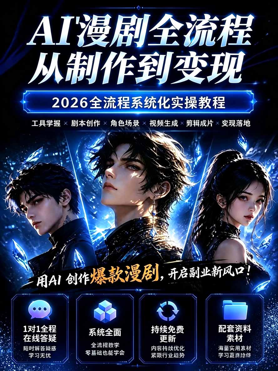 图片[1]-【无水印】2026AI漫剧创作与商业变现掘金营：打通选题→AI编剧→角色场景→自动分镜→视频生成→剪辑发布→运营变现 - 87副业网