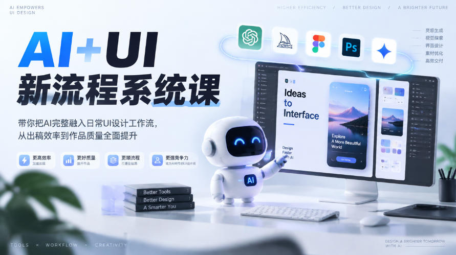 【无水印】AI+UI新流程系统课，带你把AI完整融入日常UI设计工作流，从出稿效率到作品质量全面提升(2026第4期) - 87副业网