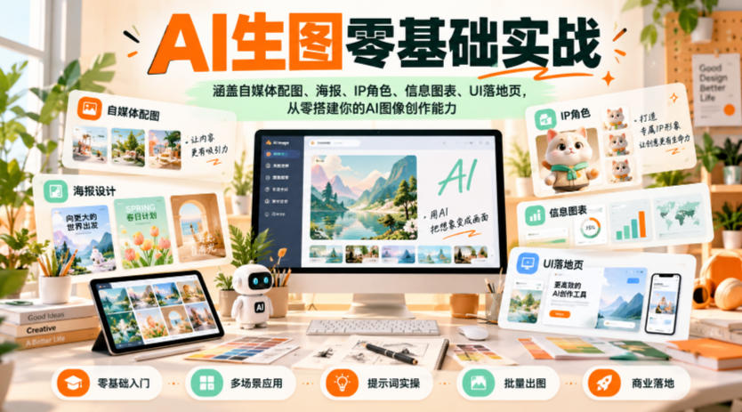 AI生图零基础实战，涵盖自媒体配图、海报、IP角色、信息图表、UI落地页，从零搭建你的AI图像创作能力-87副业网 - 互联网副业项目资源分享平台