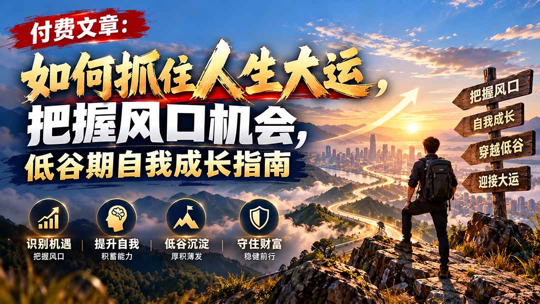 付费文章：如何抓住人生大运，把握风口机会，低谷期自我成长指南 - 87副业网