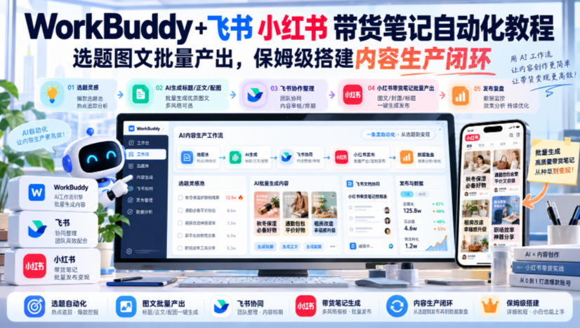 WorkBuddy+飞书小红书带货笔记自动化教程，选题图文批量产出，保姆级搭建内容生产闭环【文档】-87副业网 - 互联网副业项目资源分享平台