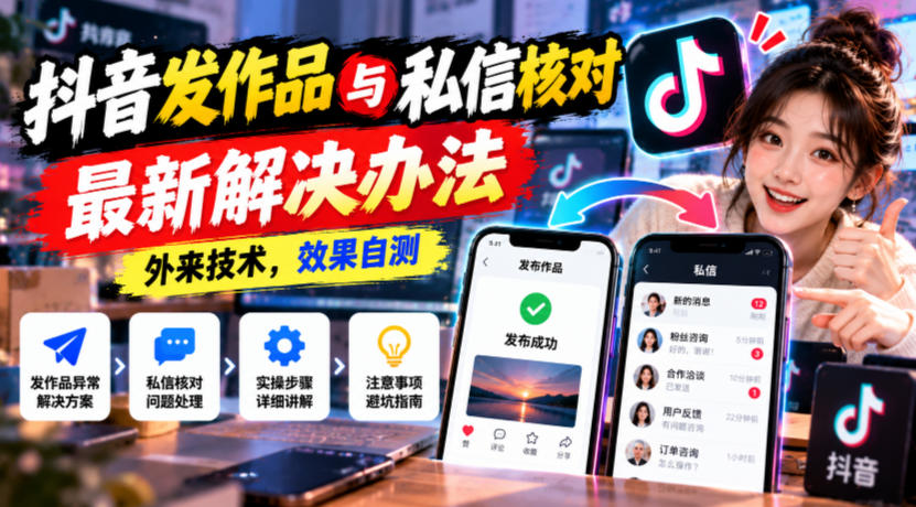 抖音发作品与私信核对最新解决办法，外来技术，效果自测-87副业网 - 互联网副业项目资源分享平台
