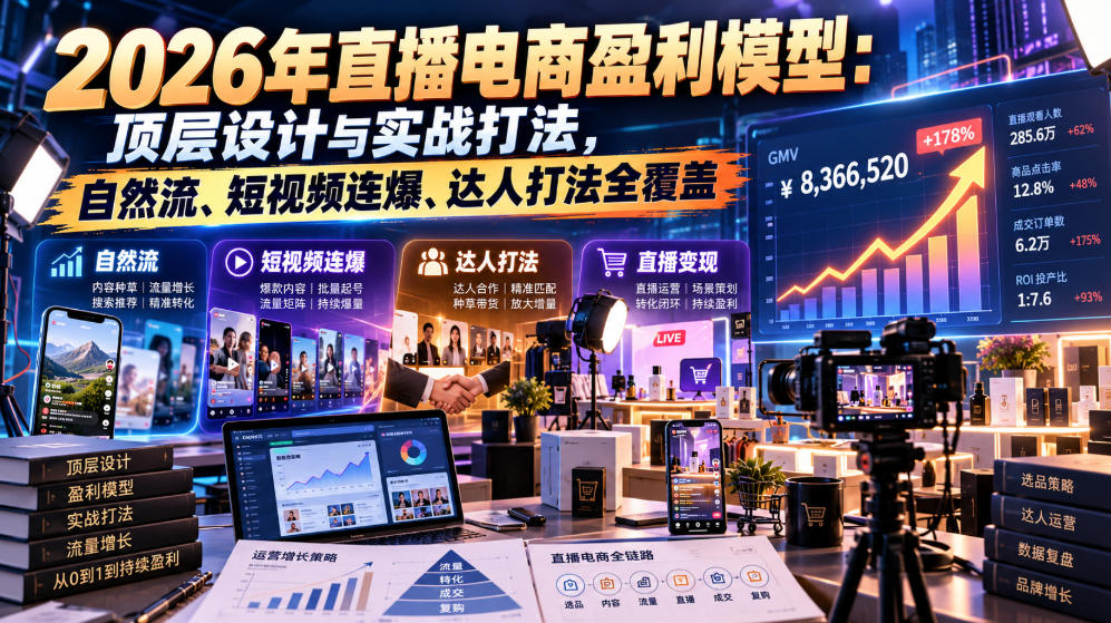 2026年直播电商盈利模型：顶层设计与实战打法，自然流、短视频连爆、达人打法全覆盖-87副业网 - 互联网副业项目资源分享平台