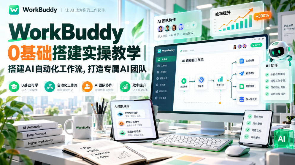 WorkBuddy 0基础搭建实操教学｜搭建AI自动化工作流，打造专属AI团队-87副业网 - 互联网副业项目资源分享平台