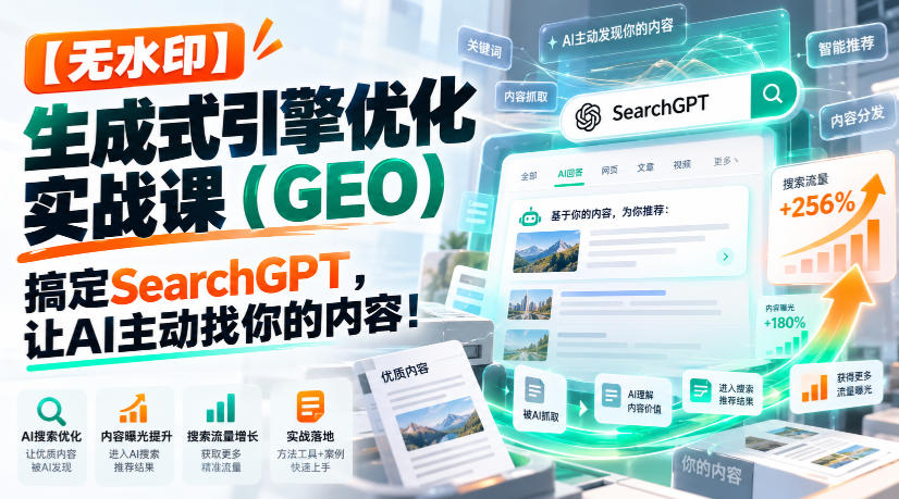 【无水印】生成式引擎优化(GEO)实战课：搞定SearchGPT，让AI主动找你的内容！【原创双语字幕】-87副业网 - 互联网副业项目资源分享平台