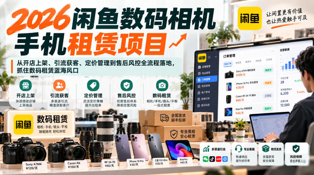 2026闲鱼数码相机手机租赁项目，从开店上架、引流获客、定价管理到售后风控全流程落地，抓住数码租赁蓝海风口-87副业网 - 互联网副业项目资源分享平台