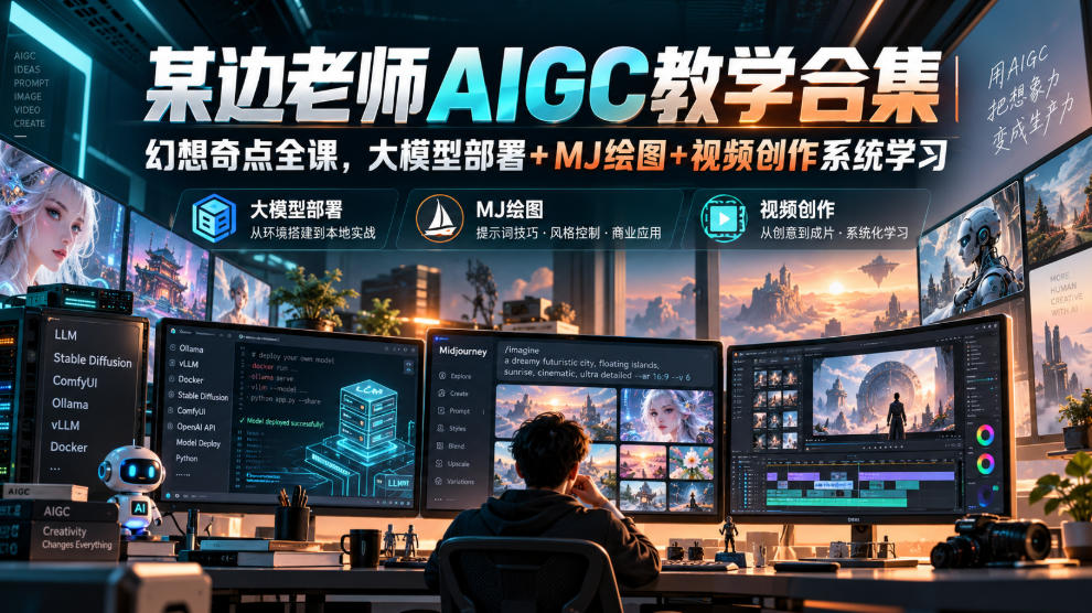 某边老师AIGC教学合集｜幻想奇点全课，大模型部署+MJ绘图+视频创作系统学习-87副业网 - 互联网副业项目资源分享平台