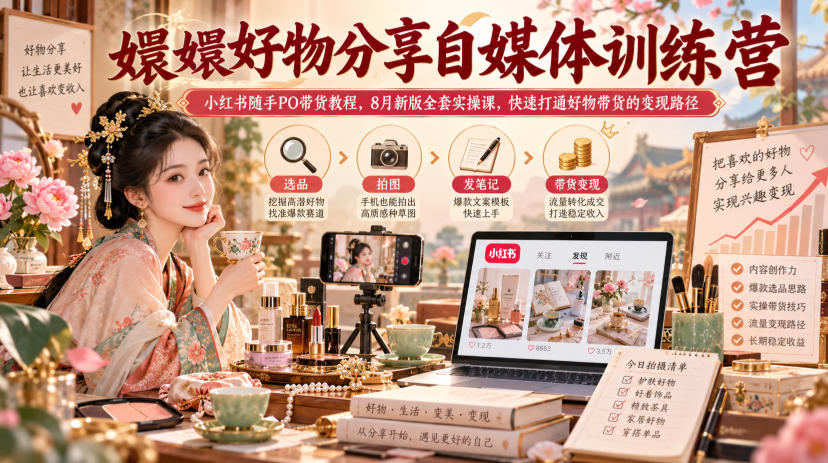 嬛嬛好物分享自媒体训练营|小红书随手PO带货教程,8月新版全套实操课,快速打通好物带货的变现路径-87副业网 - 互联网副业项目资源分享平台