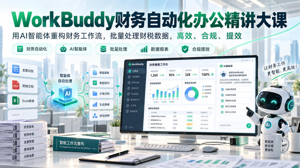 WorkBuddy财务自动化办公精讲大课，用AI智能体重构财务工作流，批量处理财税数据，高效、合规、提效-87副业网 - 互联网副业项目资源分享平台