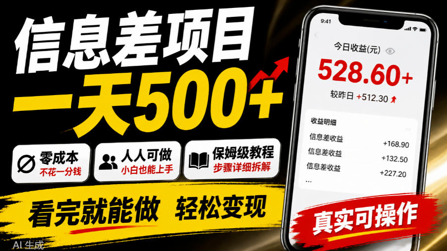 信息差项目一天500+,零成本,人人可做,保姆级教程,看完就能做【揭秘】-87副业网 - 互联网副业项目资源分享平台