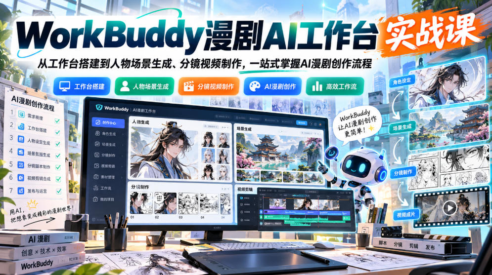 WorkBuddy漫剧AI工作台实战课:从工作台搭建到人物场景生成、分镜视频制作,一站式掌握AI漫剧创作流程-87副业网 - 互联网副业项目资源分享平台