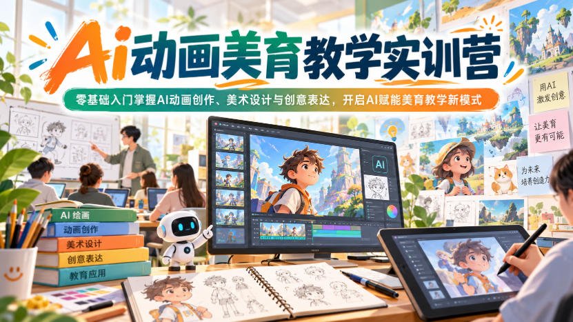 Ai动画美育教学实训营,零基础入门掌握AI动画创作、美术设计与创意表达,开启AI赋能美育教学新模式-87副业网 - 互联网副业项目资源分享平台