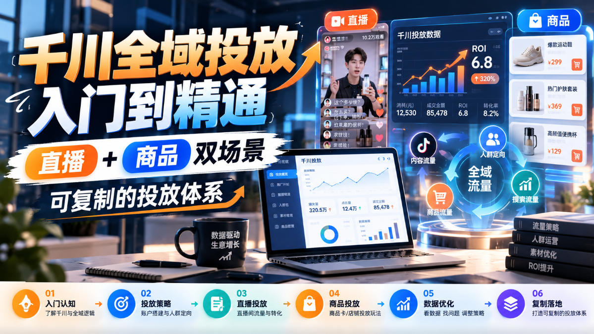 千川全域投放入门到精通，直播+商品双场景，可复制的投放体系(更新1026)-87副业网 - 互联网副业项目资源分享平台