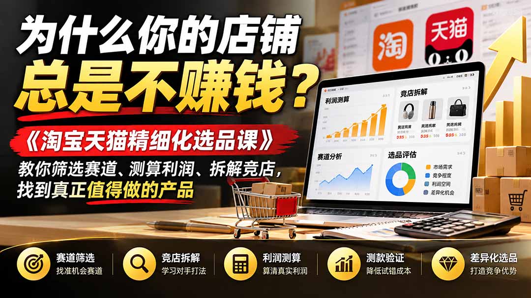 为什么你的店铺总是不赚钱?《淘宝天猫精细化选品课》教你筛选赛道、测算利润、拆解竞店,找到真正值得做的产品-87副业网 - 互联网副业项目资源分享平台