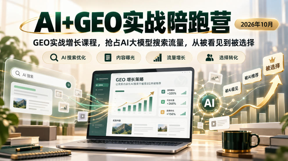 AI+GEO实战陪跑营2026年10月，GEO实战增长课程，抢占AI大模型搜索流量，从被看见到被选择-87副业网 - 互联网副业项目资源分享平台