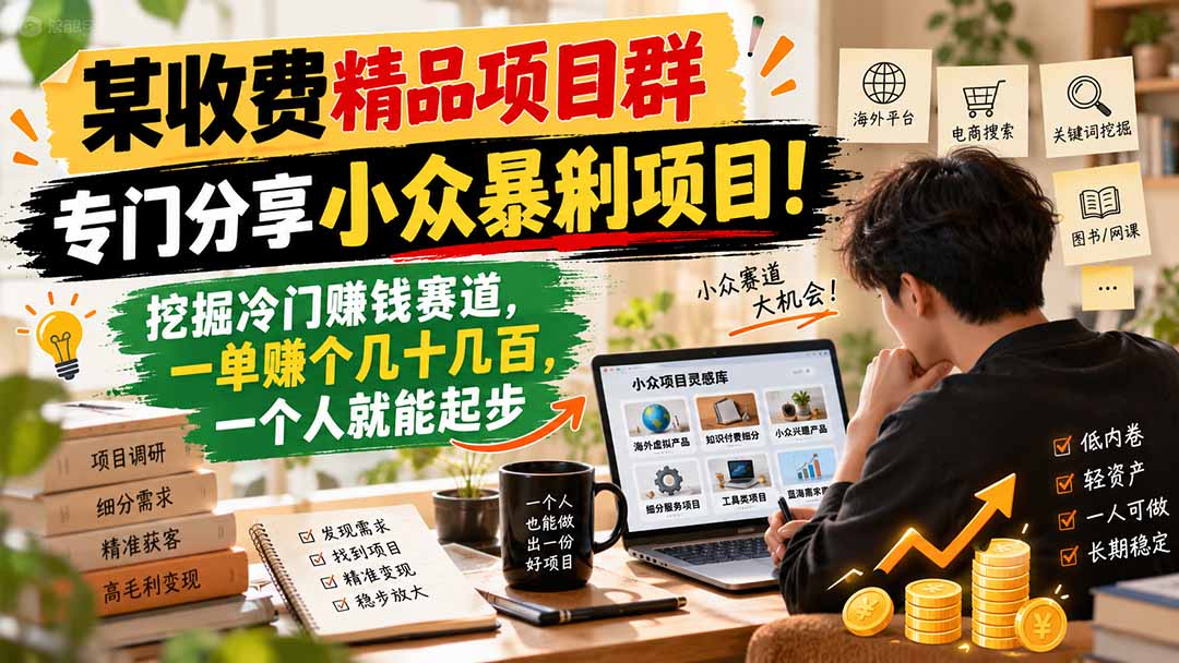 某收费精品项目群,专门分享小众暴俐项目!挖掘冷门赚钱赛道,一单赚个几十几百,一个人就能起步-87副业网 - 互联网副业项目资源分享平台