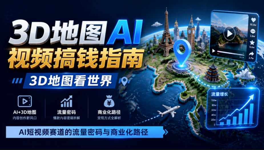 3D地图AI视频搞钱指南，3D地图看世界，AI短视频赛道的流量密码与商业化路径【文档】-87副业网 - 互联网副业项目资源分享平台