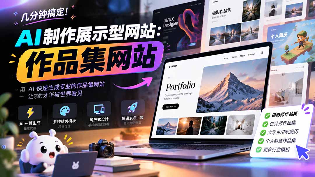 几分钟搞定,AI制作展示型网站制作:作品集网站,用AI快速生成专业的作品集网站,接单变现!-87副业网 - 互联网副业项目资源分享平台